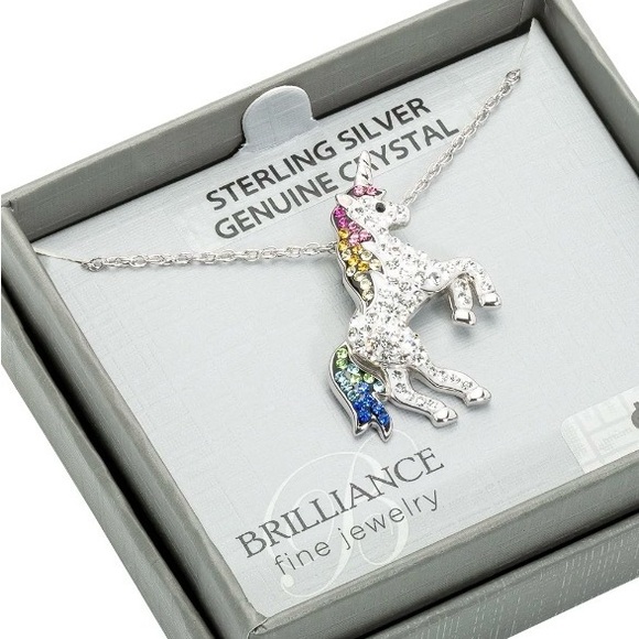 925 Sterling Silver Unicorn Necklace With Multicolor Genuine Crystal Accents - Picture 2 of 2